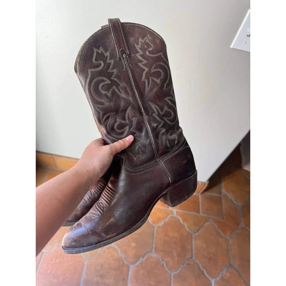 J. Chisholm Vintage Cowboy Boots 10 Dark Brown Western Handcrafted USA Festival